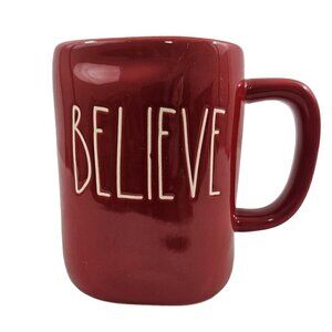 Rae Dunn Magenta Artisan Collection Red BELIEVE 18 Oz Ceramic Coffee Tea Cup Mug